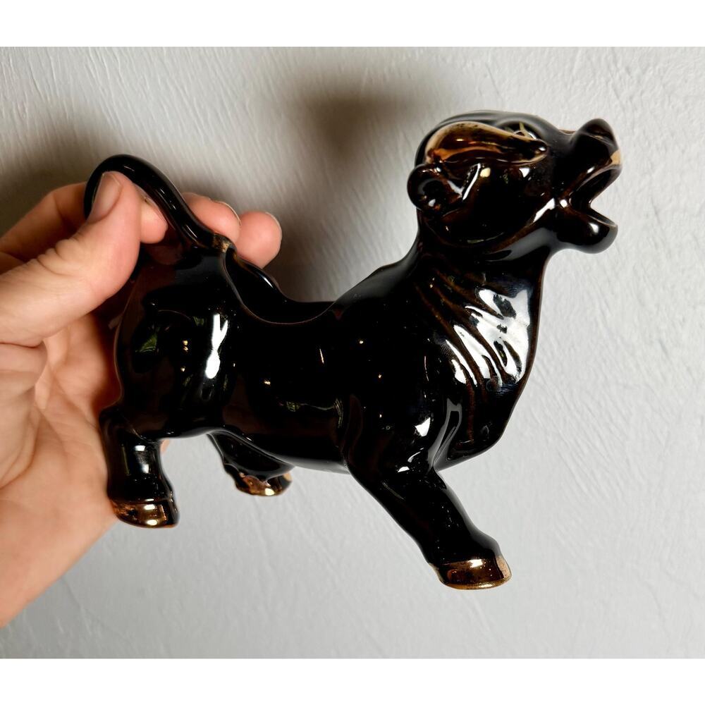 Vintage 1950s Black Bull Creamer | Gold Accents, Mid-Century Ceramic Pitcher - Picture 9 of 15
